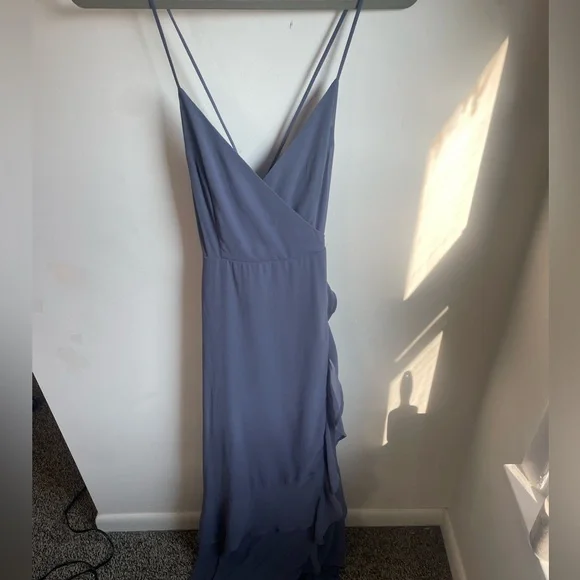 Lulu’s NWT Lace Up High Low Maxi Dress Granite Blue Dress Formal Medium J - Picture 4 of 8